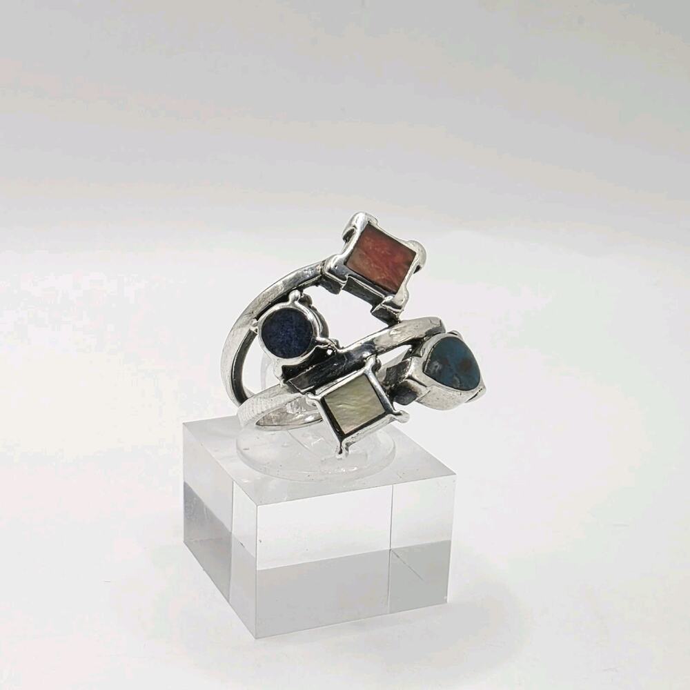 Handcrafted 950 Sterling Silver Multi Stone Geometric Ring Size 6.75